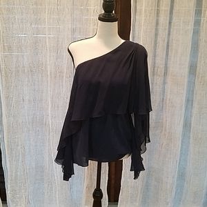 Alice and Olivia one shoulder navy blue blouse.